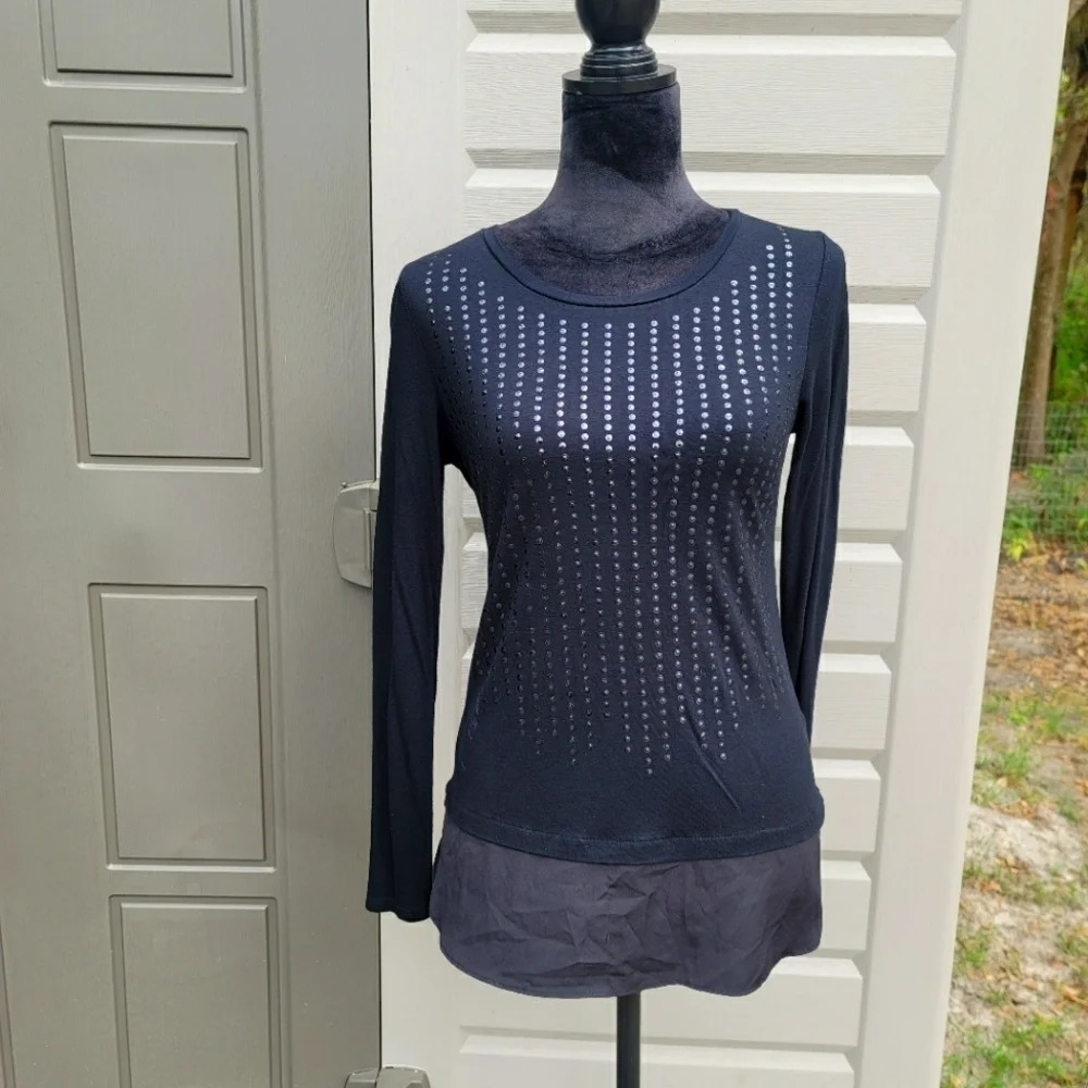 Womens APT9 Black Long Sleeve Shirt Top Embellished Rayon XS